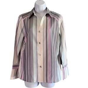 Vintage Liz Claiborne Button Up Shirt Top Silk Blend Pastel Cottage Retro Sz 6P
